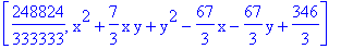 [248824/333333, x^2+7/3*x*y+y^2-67/3*x-67/3*y+346/3]
